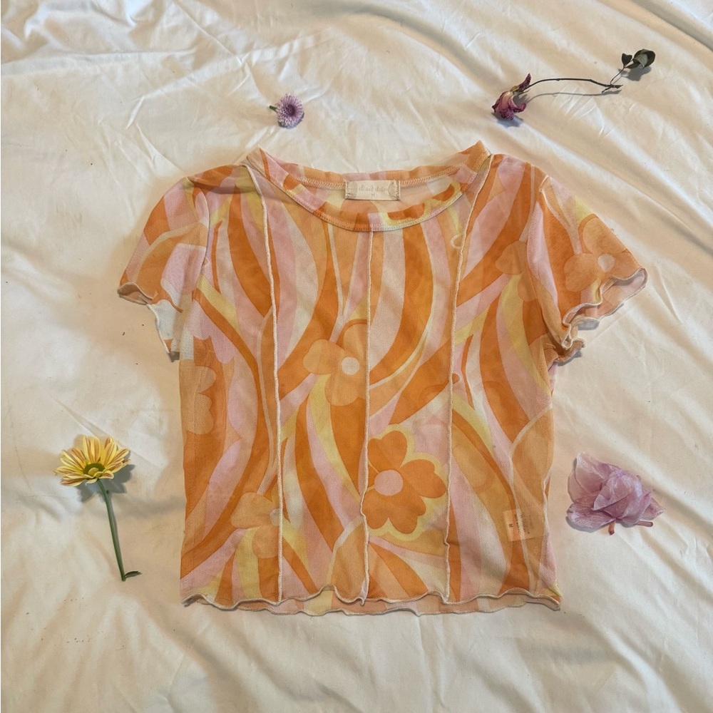 Retro Floral Mesh Tee